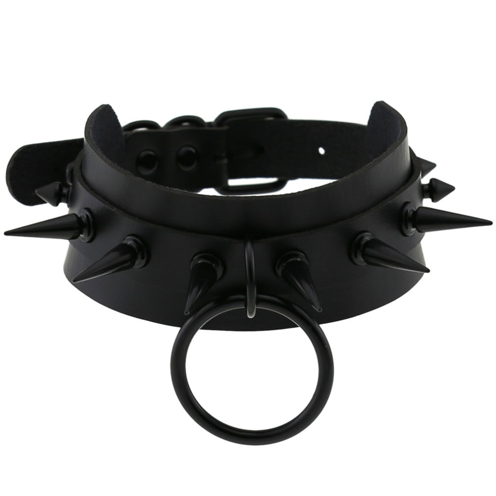 Bullet 69 - Black Spike Ring Halsband - Schwarz/Schwarz